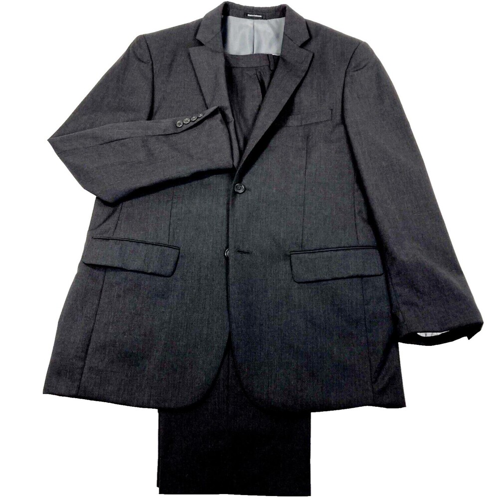 Wilke Rodriguez Wool Suit Gray 42 L Pants 36 Flat No Cuff 2 Vent Academia